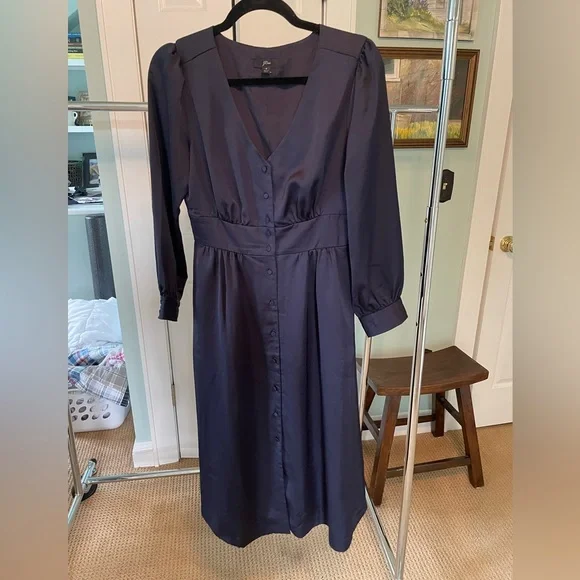 j crew navy shirt dress J. Crew Buttonfront Satin Shirtdress